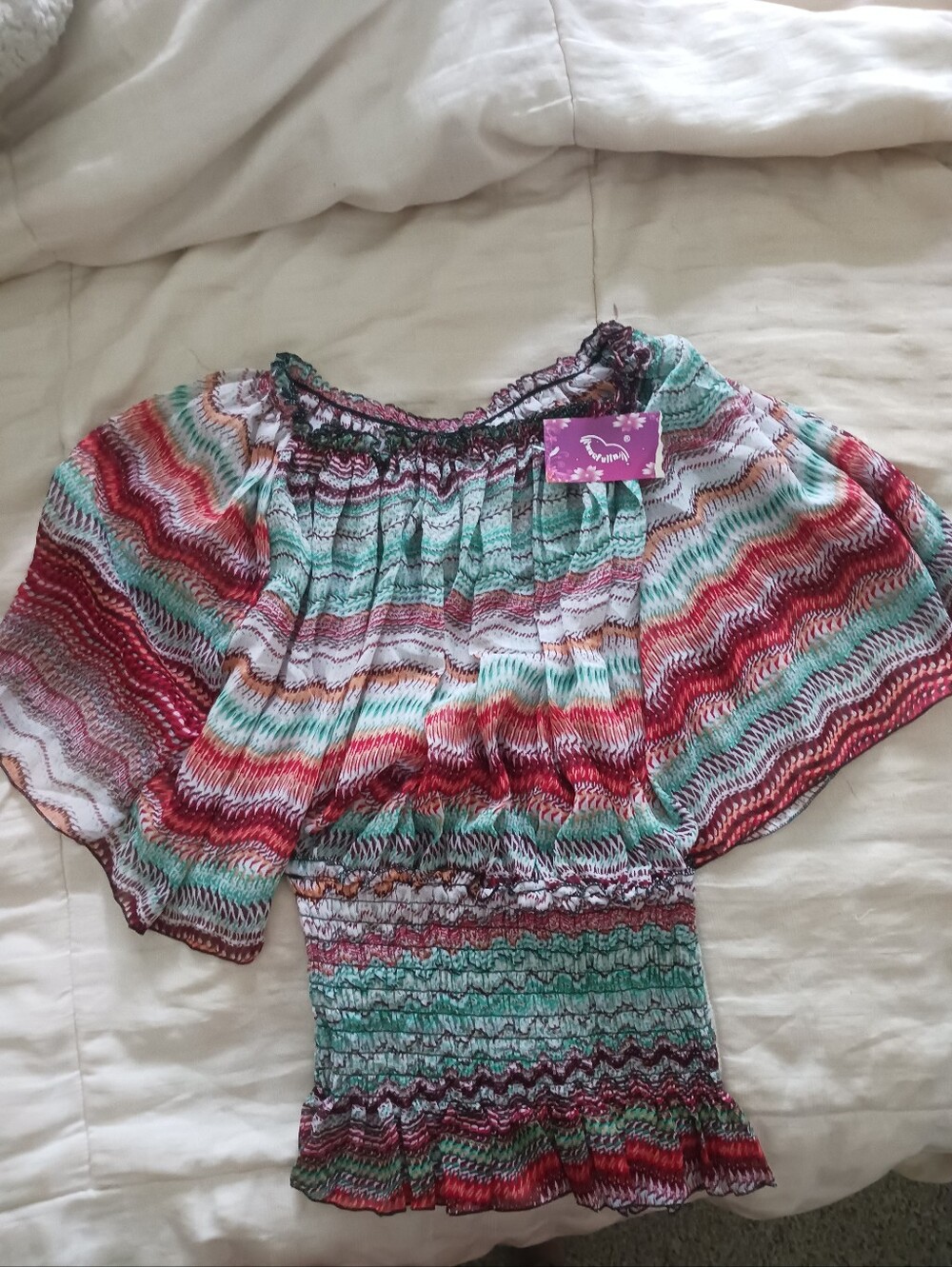 Huefulin Colorful Chevron Off-Shoulder Top
